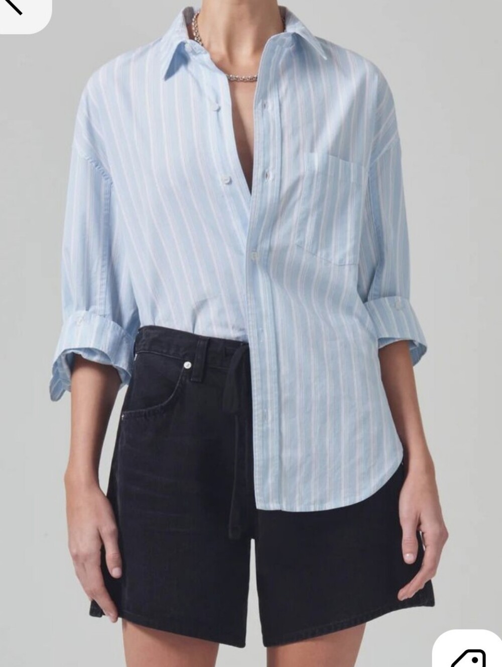 CITIZENS OF HUMANITY | US L Cotton Button Down Shirt I striped blue & white